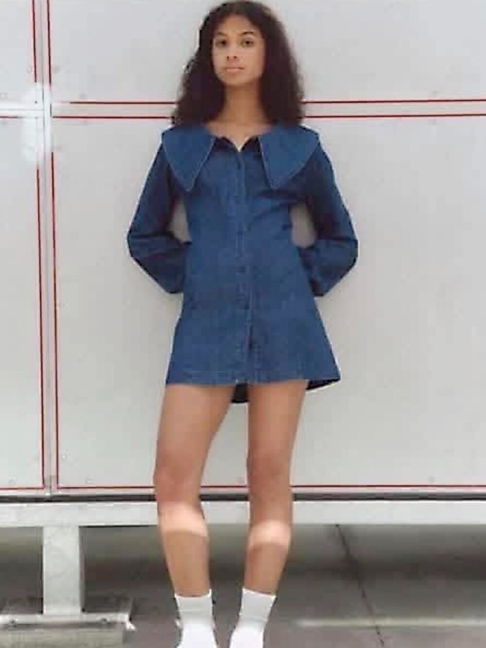 Zara RARE Soft Denim Mini Shirtdress Peter Pan Collar 100% Cotton Button Down XS